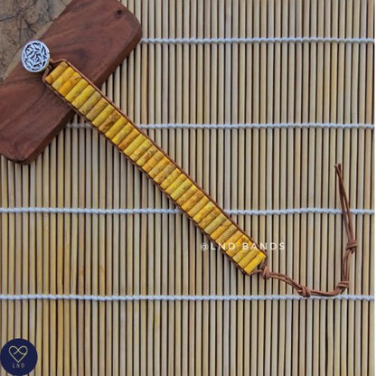 Yellow Jasper Tube Leather Wrap Bracelet, Tibetan Bracelet, Adjustable Bracelet, Yoga, Minimalist Bracelet - LND Bands