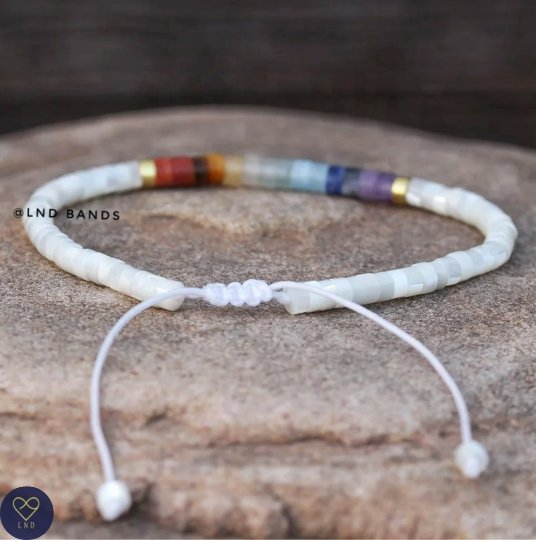 7 Chakra Gemstone Bead Bracelet with Mother of Pearl - LND Bands