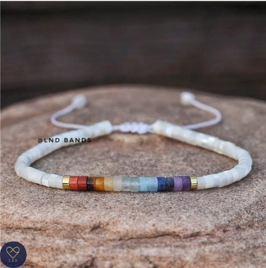 7 Chakra Gemstone Bead Bracelet with Mother of Pearl - LND Bands