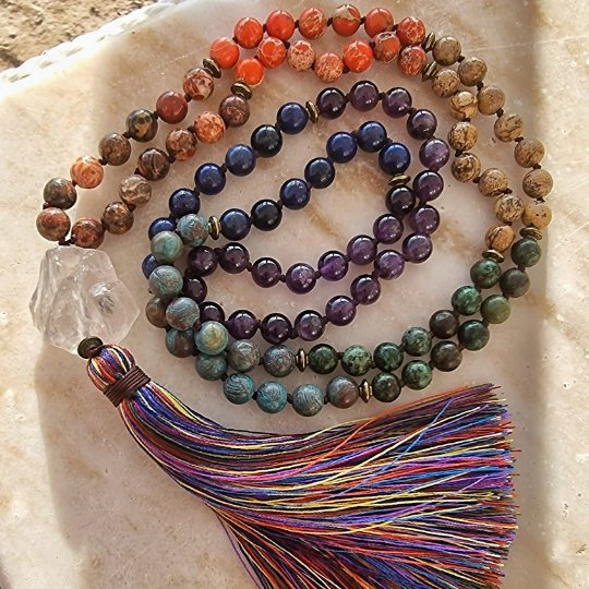 7 Chakra Necklace, Natural Stone 108 Mala Beads for Meditation - LND Bands