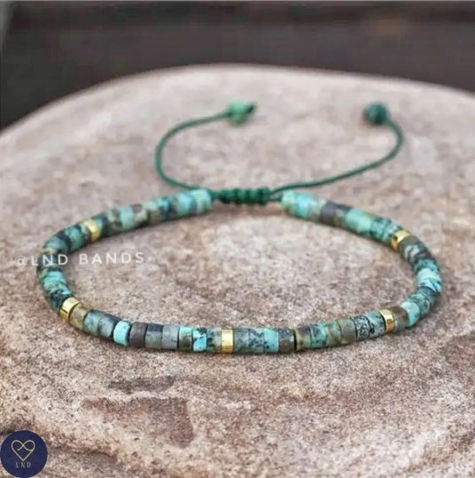 African Turquoise Minimalist Bracelet, Adjustable 2x4mm Beaded Bracelet, Tibetan Bracelet, Natural Stone Bracelet, Yoga