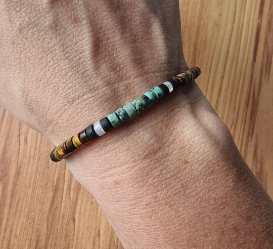 African Turquoise with Tiger Eye - Natural Stone Bracelet, 4mm - LND Bands