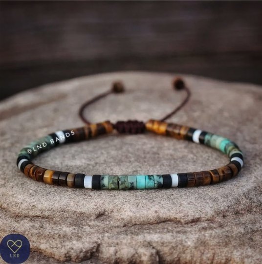 African Turquoise with Tiger Eye - Natural Stone Bracelet, 4mm - LND Bands