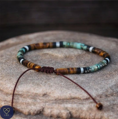 African Turquoise with Tiger Eye - Natural Stone Bracelet, 4mm - LND Bands