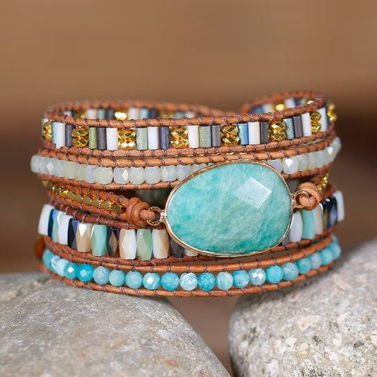 Amazonite and Hematite Beads Wrap Bracelet - LND Bands