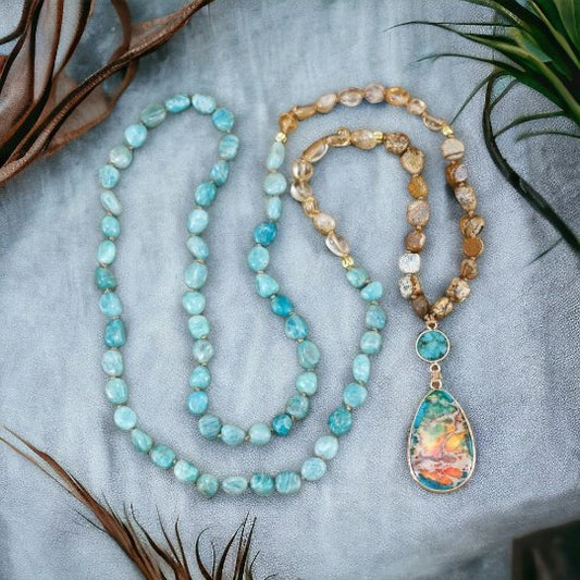 Amazonite Citrine And Picture Jasper Beads Necklace - LND Bands