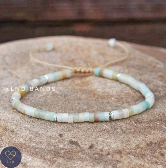 Amazonite elegant adjustable dainty 2x4mm bracelet, natural stone, Boho Style Crystal, positive gift, Yoga, Ethnic, Summer Birtgday gift