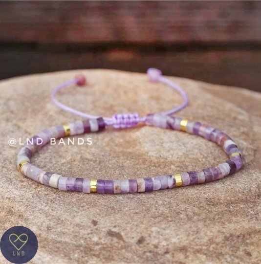 Amethyst Dainty adjustable 2x4mm Beaded Bracelet, Minimalist Bohemian Bracelet, Tibetan, Yoga, February Birthstone, Summer Birthday gift