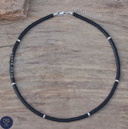 Black Stone Beaded Necklace, Adjustable, Minimalist Bohemian Necklace, Natural Stone Necklace, Dainty Necklace, Yoga Necklace, Gift For Him