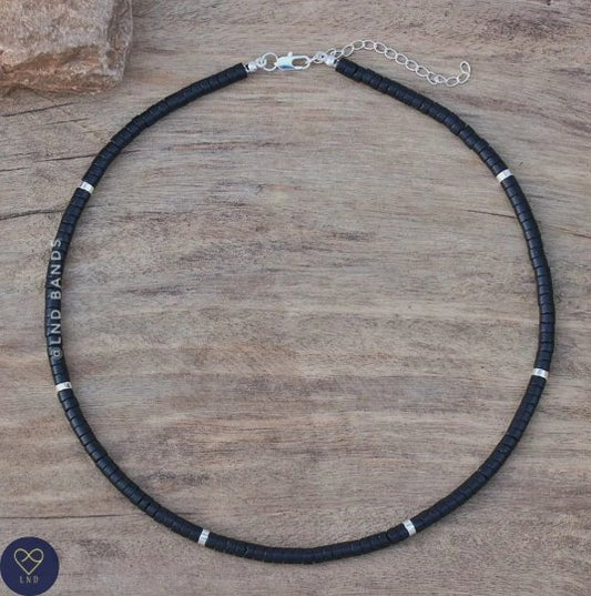 Black Stone - Natural Stone Necklace, 4mm - LND Bands