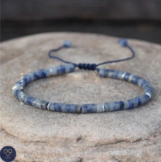 Blue Jasper 2x4mm Bead Bracelet, Adjustable Minimalist Bohemian Bracelet, Dainty Bracelet, Stress relief, Tibetan gemstone, Ethnic