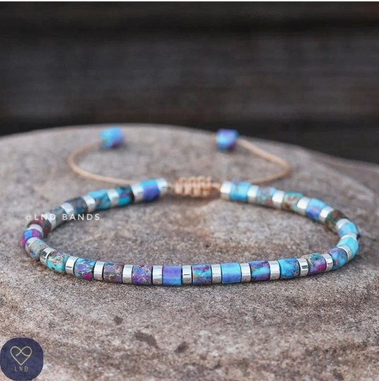 Blue/Purple multi coloured tube 4mm Imperial Jasper bracelet, Adjustable Ethnic Yoga Bracelet, natural stone, birthday gift, positive vibe