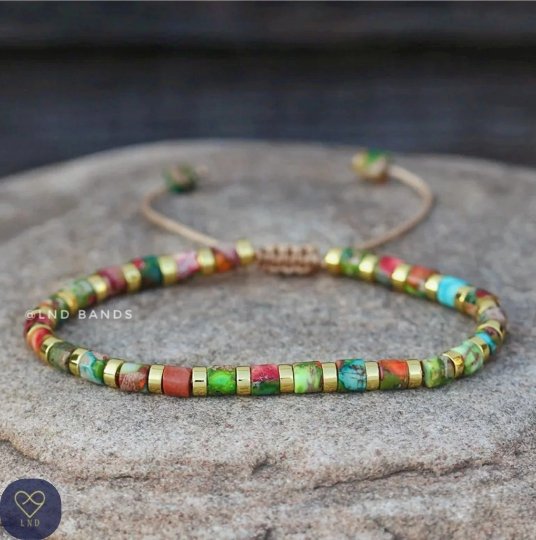 Colourful tube Imperial Jasper bracelet - Natural Stone Bracelet, 4mm - LND Bands