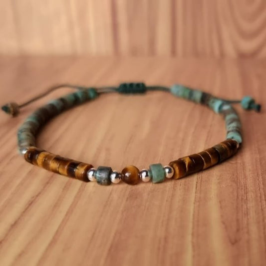 Dainty African Turquoise Tiger Eye - Natural Stone Bracelet, 4mm - LND Bands