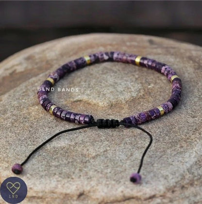 Dainty Purple Minimalist Adjustable Jasper - Natural Stone Bracelet, 4mm - LND Bands