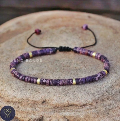 Dainty Purple Minimalist Adjustable Jasper - Natural Stone Bracelet, 4mm - LND Bands