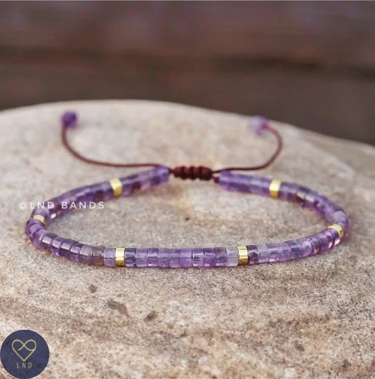 Dark Amethyst Bracelet - Natural Stone Bracelet, 4mm - LND Bands