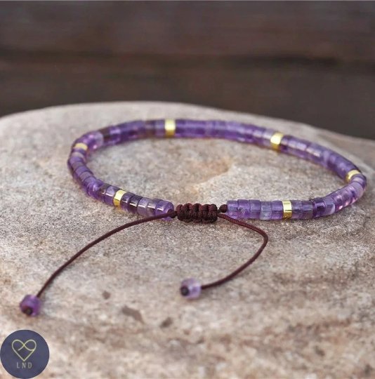 Dark Amethyst Bracelet - Natural Stone Bracelet, 4mm - LND Bands