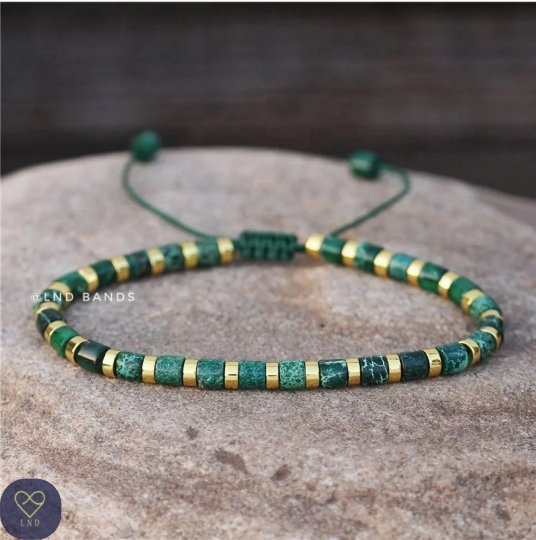 Dark Green tube Imperial Jasper bracelet - Natural Stone Bracelet, 4mm - LND Bands
