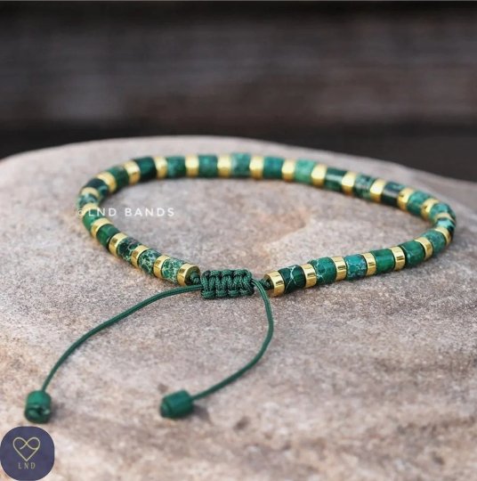 Dark Green tube Imperial Jasper bracelet - Natural Stone Bracelet, 4mm - LND Bands