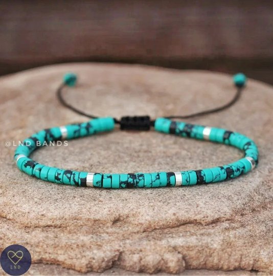 Green-black Turquoise Bead Bracelet, 2x4mm bracelet, Minimalist Bohemian Bracelet, Dainty Bracelet, synthetic turquoise beads, summer gift