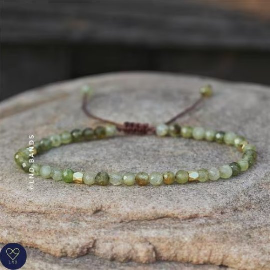 Green Garnet Faceted Bead Bracelet, Adjustable Minimalist Bracelet, Natural Gemstone Bracelet, Tibetan Yoga - LND Bands