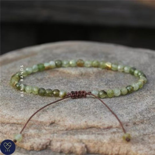 Green Garnet Faceted Bead Bracelet, Adjustable Minimalist Bracelet, Natural Gemstone Bracelet, Tibetan Yoga, Birthday gift, unisex gift - LND Bands