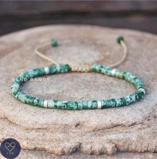 Green Spot Jasper - Natural Stone Bracelet, 4mm - LND Bands