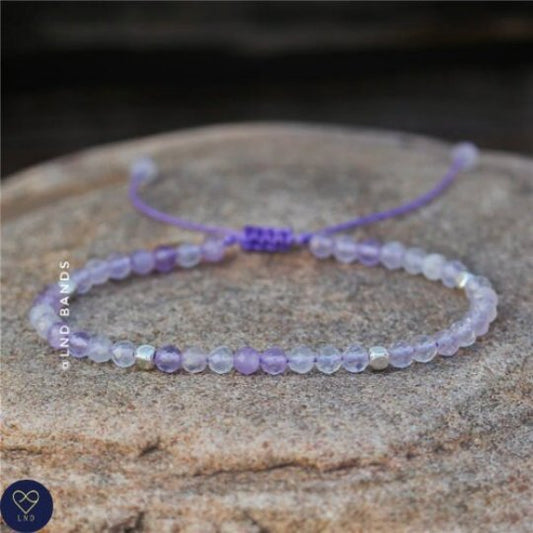Lavender Jade Faceted Bead Bracelet, Adjustable Minimalist Bracelet, Natural Gemstone Bracelet, Tibetan Yoga, birthday gift, luck, spiritual - LND Bands