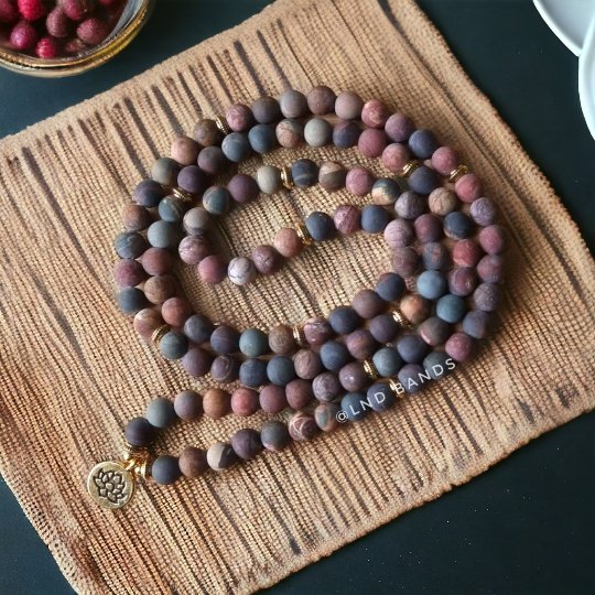 Mala Prayer 108 Beads Matte Picasso Jasper Bracelet/Necklace - LND Bands