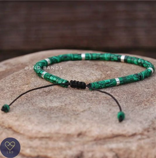 Malachite Adjustable Beaded Bracelet, 4mm - LND Bands