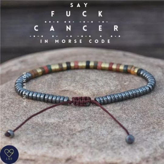 Morse code F*CK CANCER Picasso Jasper Hematite Bracelet - LND Bands