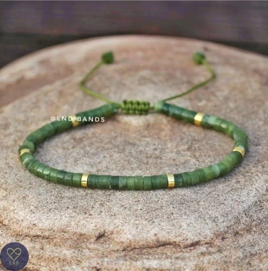 Olive Jade 2x4mm Bead Bracelet, Adjustable High Quality, Minimalist Bracelet, Natural Stone Bracelet, Tibetan Ethnic Gemstone, Yoga