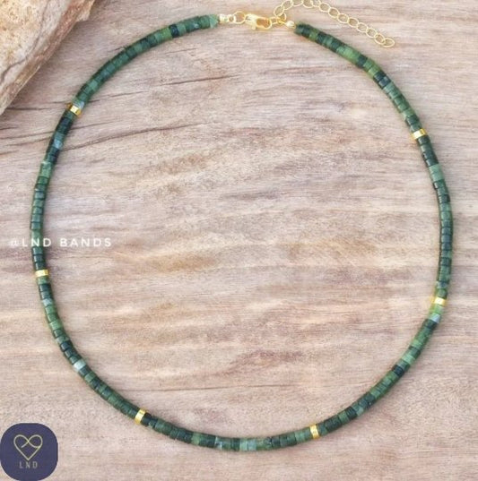 Olive Jade - Natural Stone Necklace, 4mm - LND Bands