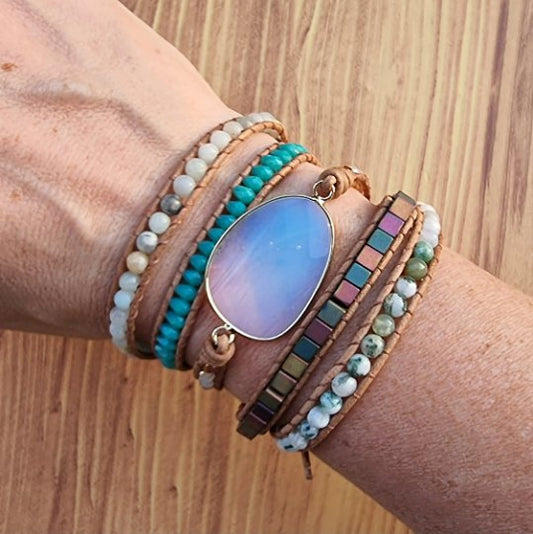 Opal With Amazonite Beads Wrap Bracelet - LND Bands