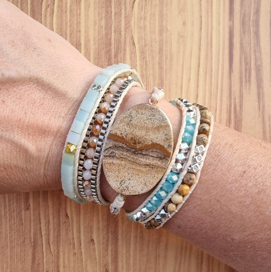 Picture Jasper Amazonite Wrap Bracelet - LND Bands