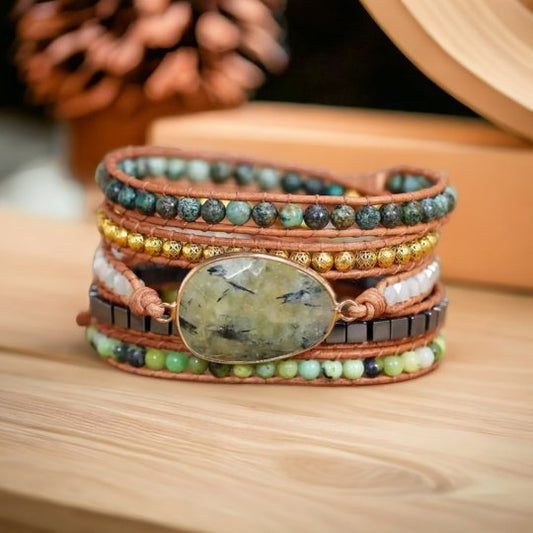 Prehnite African Turquoise Hematite Australia Jade Wrap Bracelet - LND Bands