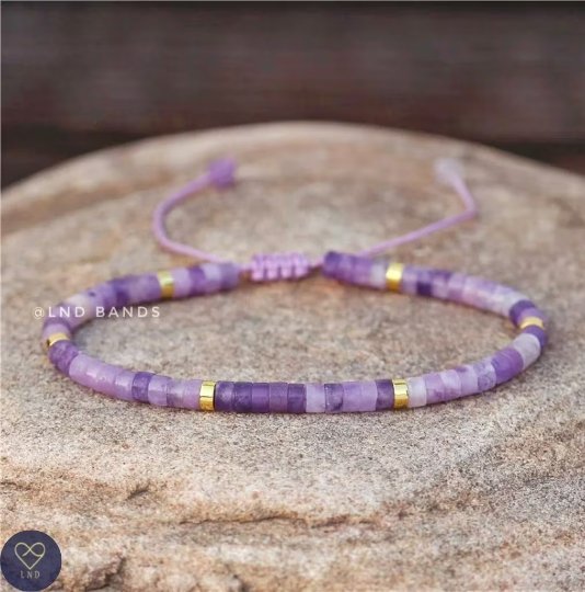 Purple Mica Bead Bracelet, Adjustable 2x4mm, Minimalist Bohemian Bracelet, Natural Stone Bracelet, Dainty Bracelet, Tibetan gemstone, Luck