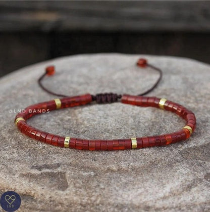 Red Agate Adjustable Beaded Bracelet, Minimalist Bohemian Bracelet, Natural Stone Bracelet, Dainty Bracelet - LND Bands