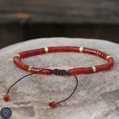 Red Agate Adjustable Beaded Bracelet, Minimalist Bohemian Bracelet, Natural Stone Bracelet, Dainty Bracelet - LND Bands