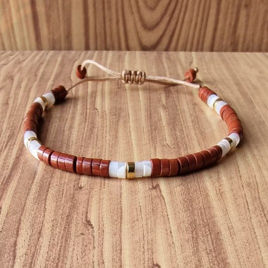 Red Jasper & Mother of Pearl - Natural Stone Bracelet, 4mm - LND Bands