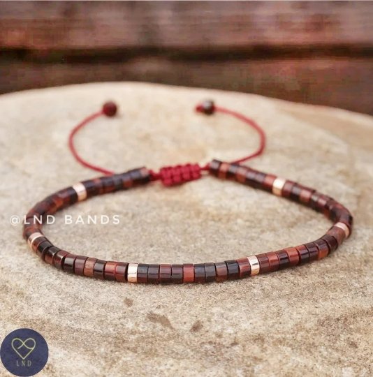 Red Tiger Eye 2x4mm Bead Bracelet, Adjustable Minimalist Bohemian Bracelet, Natural Stone Bracelet, Dainty Bracelet, Tibetan gemstone