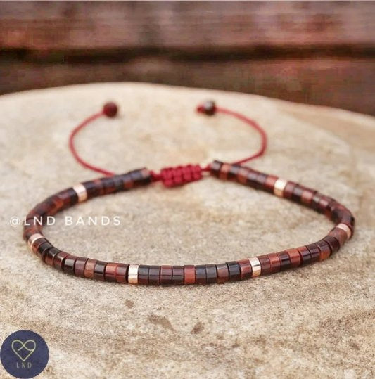 Red Tiger Eye Bead Bracelet, Adjustable Minimalist Bohemian Bracelet, Natural Stone Bracelet, Dainty Bracelet - LND Bands