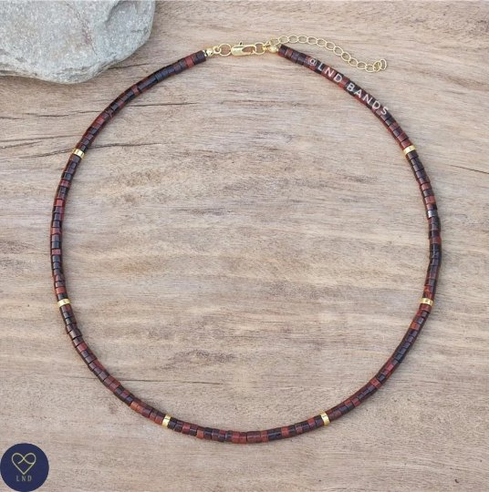 Red Tiger Eye Bead Necklace, Adjustable, Minimalist Bohemian necklace, Natural Stone necklace, Dainty necklace, Tibetan gemstone, 2x4mm