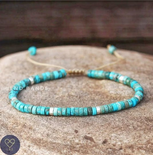 African Turquoise & Picasso Seed Bead TRIPLE Leather Wrap Bracelet