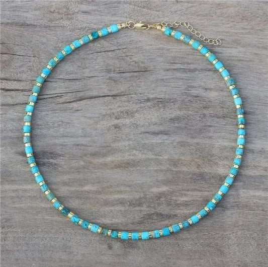 Turquoise Tube Necklace - Natural Stone Necklace, 4mm - LND Bands