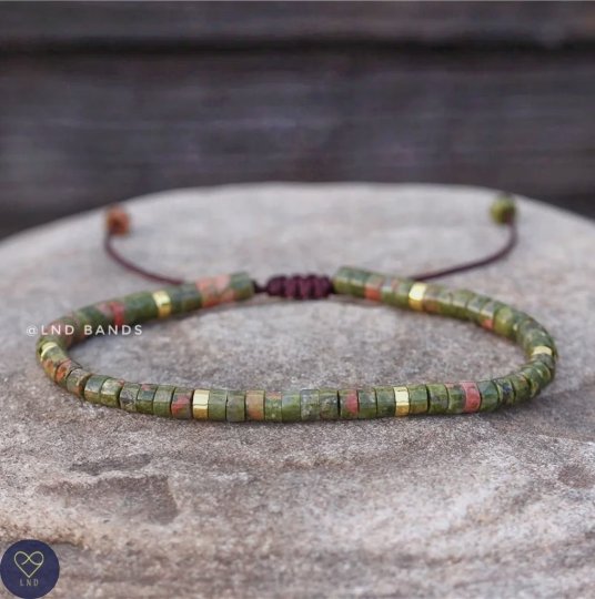 Unakite 2x4mm Bead Bracelet, Adjustable High Quality Minimalist Bohemian Bracelet, Natural Stone Bracelet, Dainty Yoga Ethno Bracelet